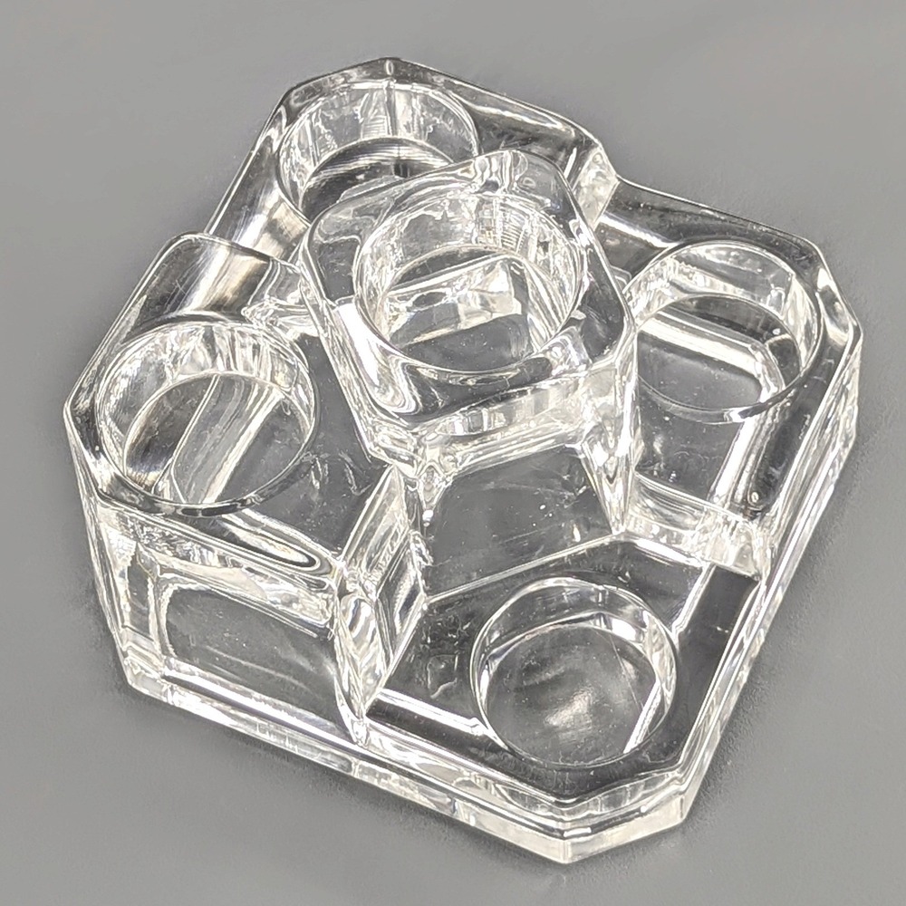 Heavy Clear Glass 5 Tiered Votive Taper Candle Holder Brutalist Geometric 6x6x4